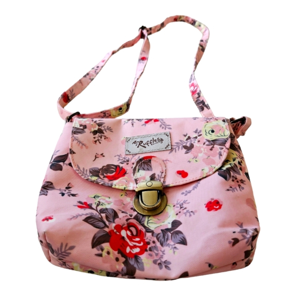Ruffle Sling Bag Purse in Pink Vintage Rose Pattern